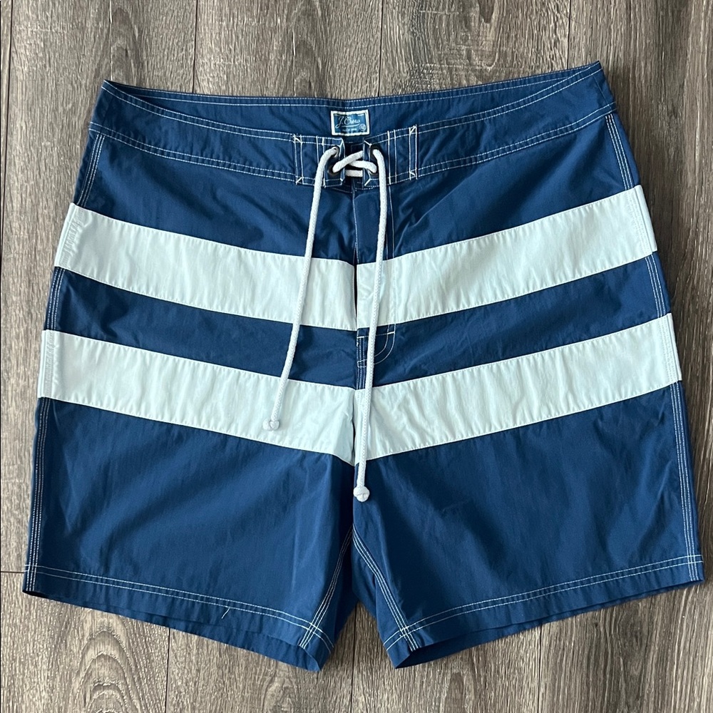 J. Crew Men’s XL 40 Blue & White Striped Board Swim Shorts Swimsuit